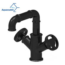 Aquacubic CUPC Lead-free Brass Matte Black Industry Style 2 Etched Handle Bathroom Sink Faucet